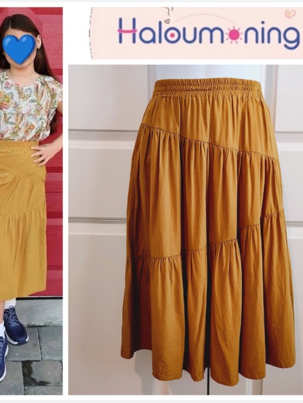 Mustard Tiered Midi Skirt